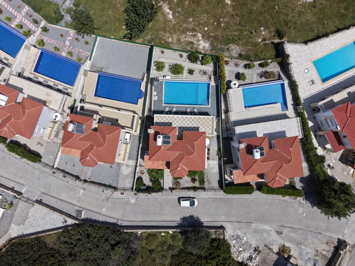 Top-down aerial of pools