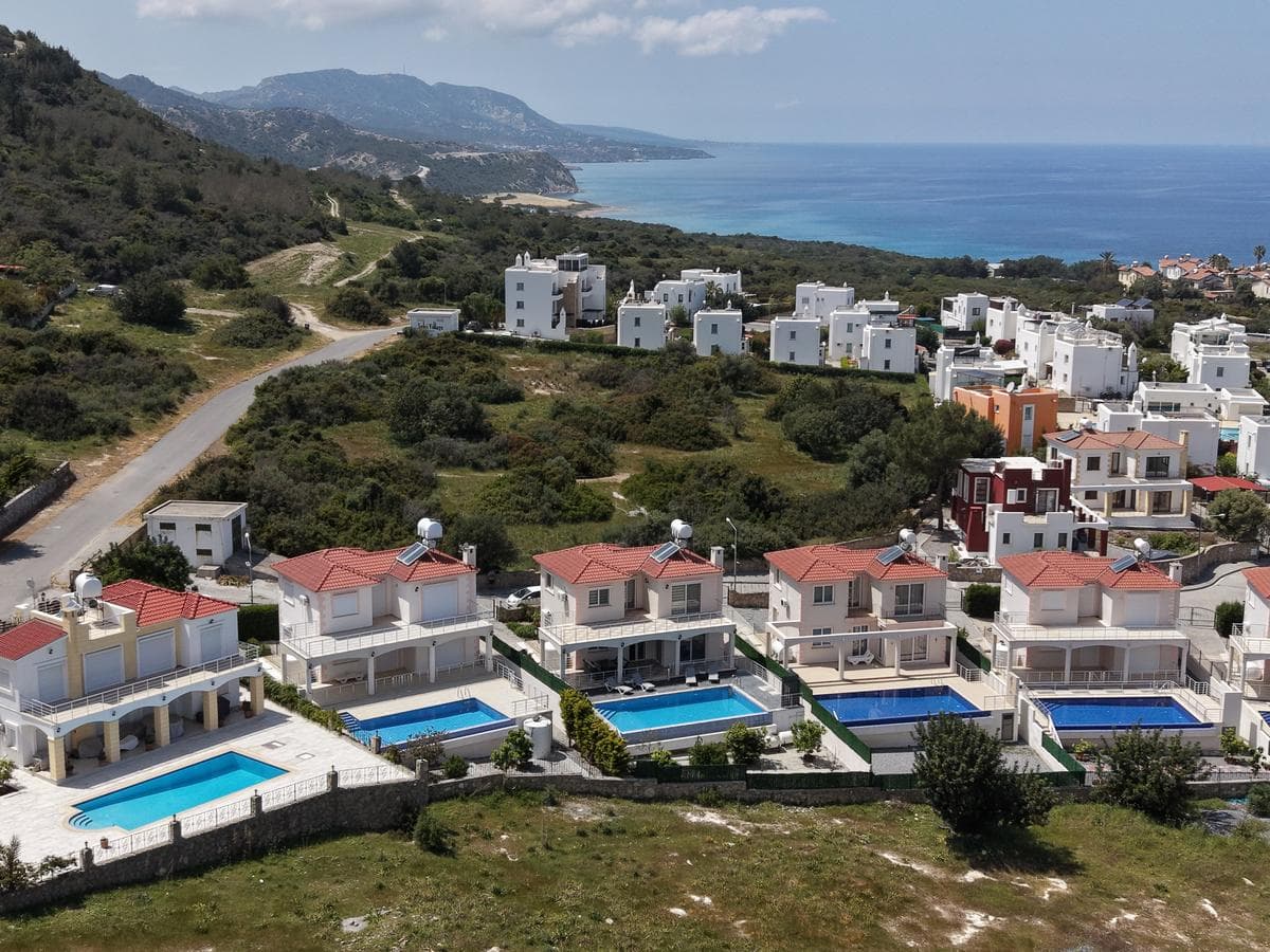 Aerial view with sea and mountains