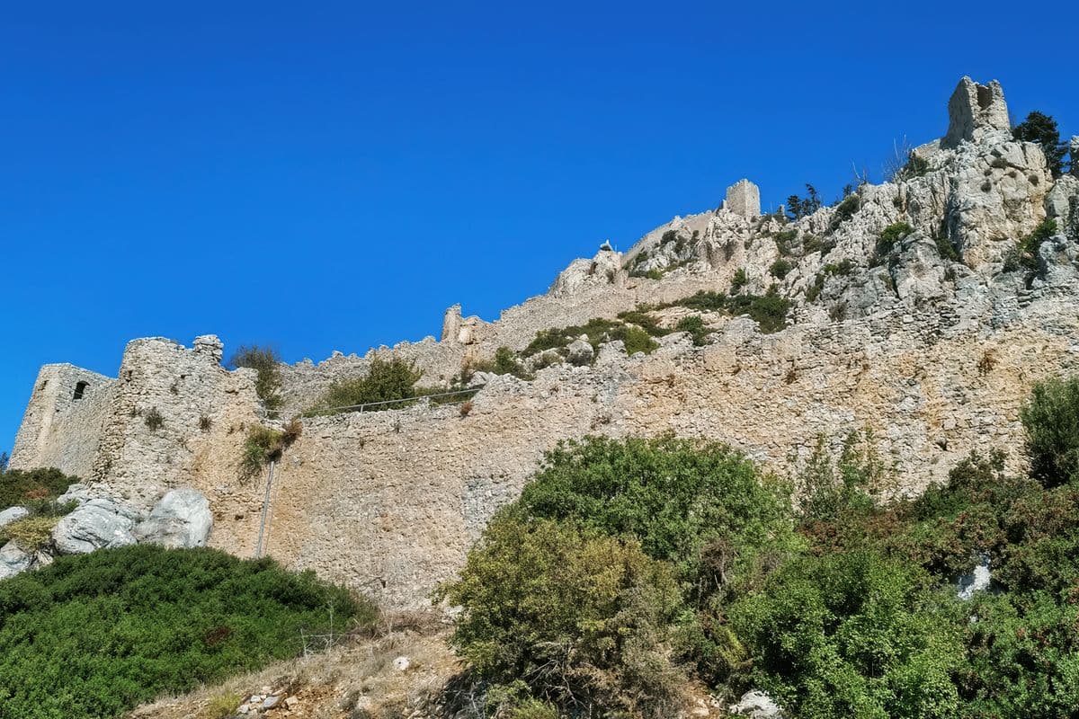 St. Hilarion Castle walls and towers emerging from the rock