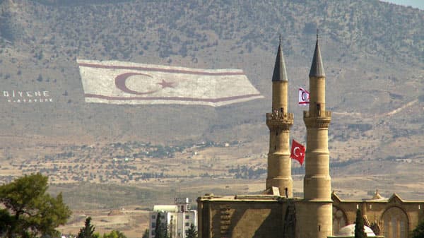 Painted flag on the Five Finger Mountains, North Cyprus